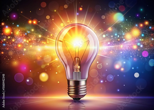 Creative Idea Concept with Light Bulb Vector Illustration Design Featuring Bokeh Effect for Inspiration and Innovation in Business, Education, and Technology