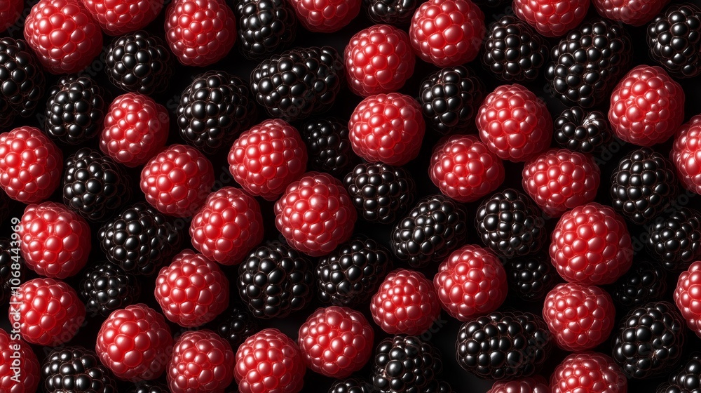 Vibrant pattern of red and black berries in close-up photographic design Vibrant pattern of red and black berries in close-up photographic design