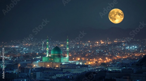 generate m an image related to moon for a social media post for the prophets birthday (Milad-Un-Nabi-Mubarak), AI Generative photo