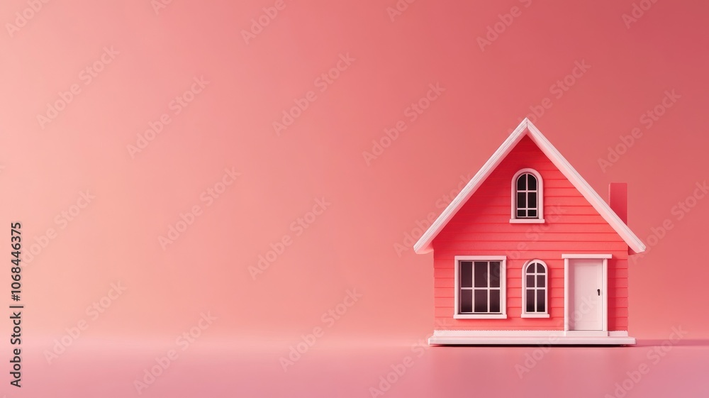 Small pink toy house on smooth surface
