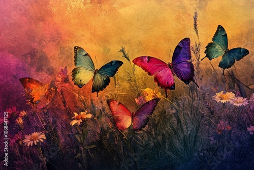 Whimsical Dance of Colorful Butterflies Amidst a Vibrant Floral Landscape Capturing the Essence of Nature's Beauty and Tranquility