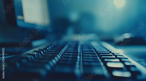 Close-up of a black computer keyboard with shallow depth of field.