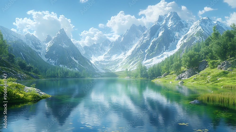 Explore the tranquil beauty of majestic mountains reflected in calm waters Explore the tranquil beauty of majestic mountains reflected in calm waters