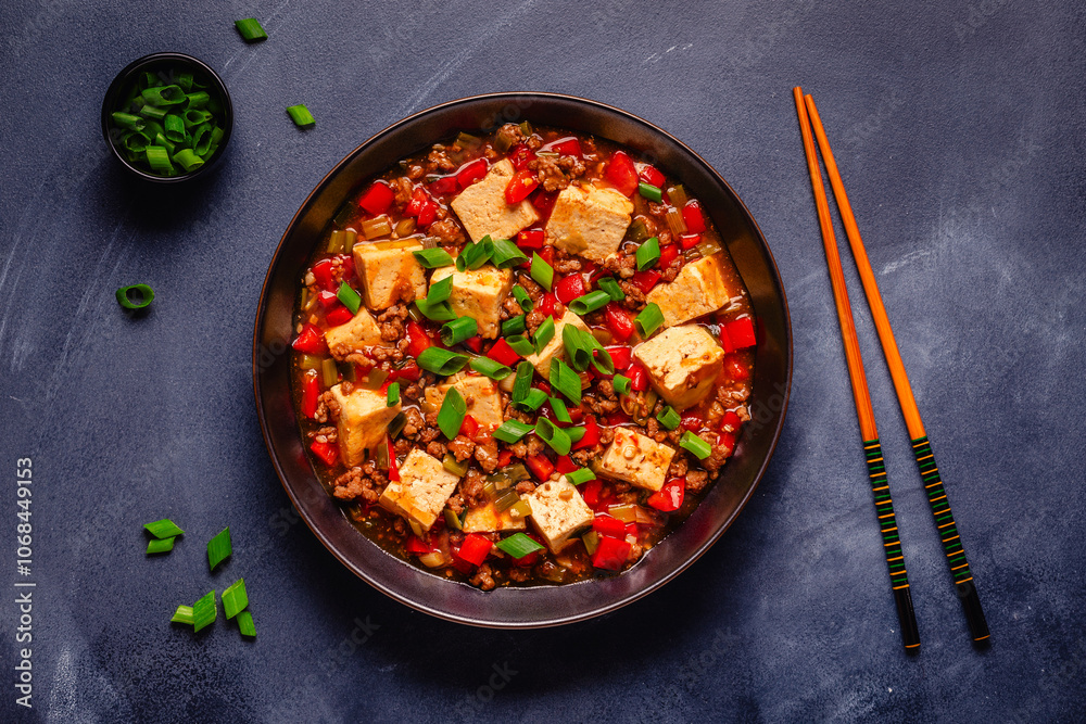 Mapo tofu, tofu in spicy mincemeat sauce.