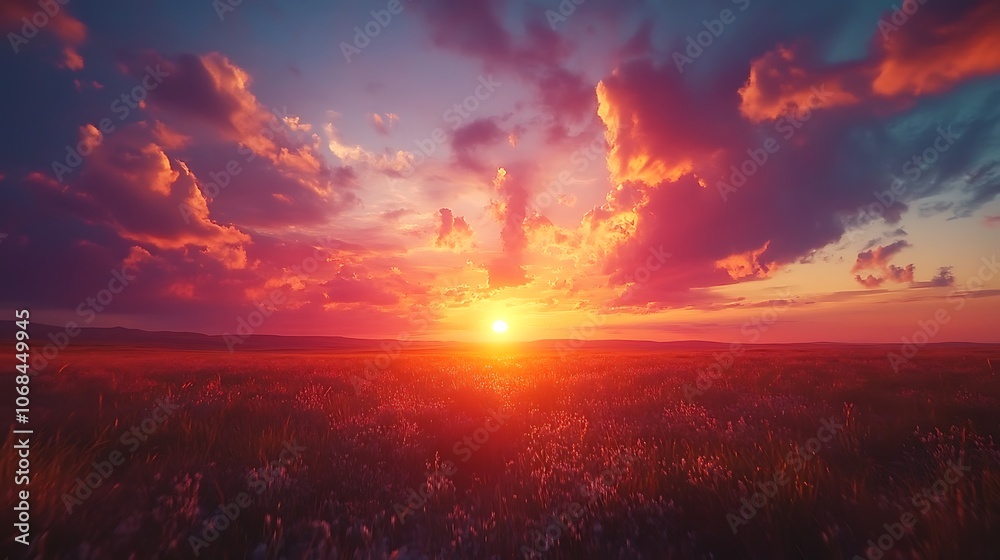 Nature showcases a breathtaking sunset over fields Nature showcases a breathtaking sunset over fields
