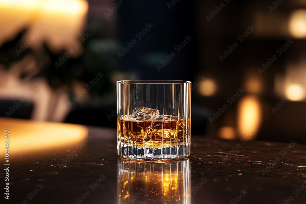Crystal glass with Japanese whisky, dark wood bar, amber glow, blurred background of bottles, soft warm light, luxurious tasting experience Crystal glass with Japanese whisky, dark wood bar, amber glow, blurred background of bottles, soft warm light, luxurious tasting experience