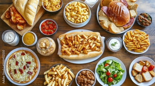 Wallpaper Mural A variety of delicious comfort foods arranged on a wooden table for sharing and enjoyment. Torontodigital.ca