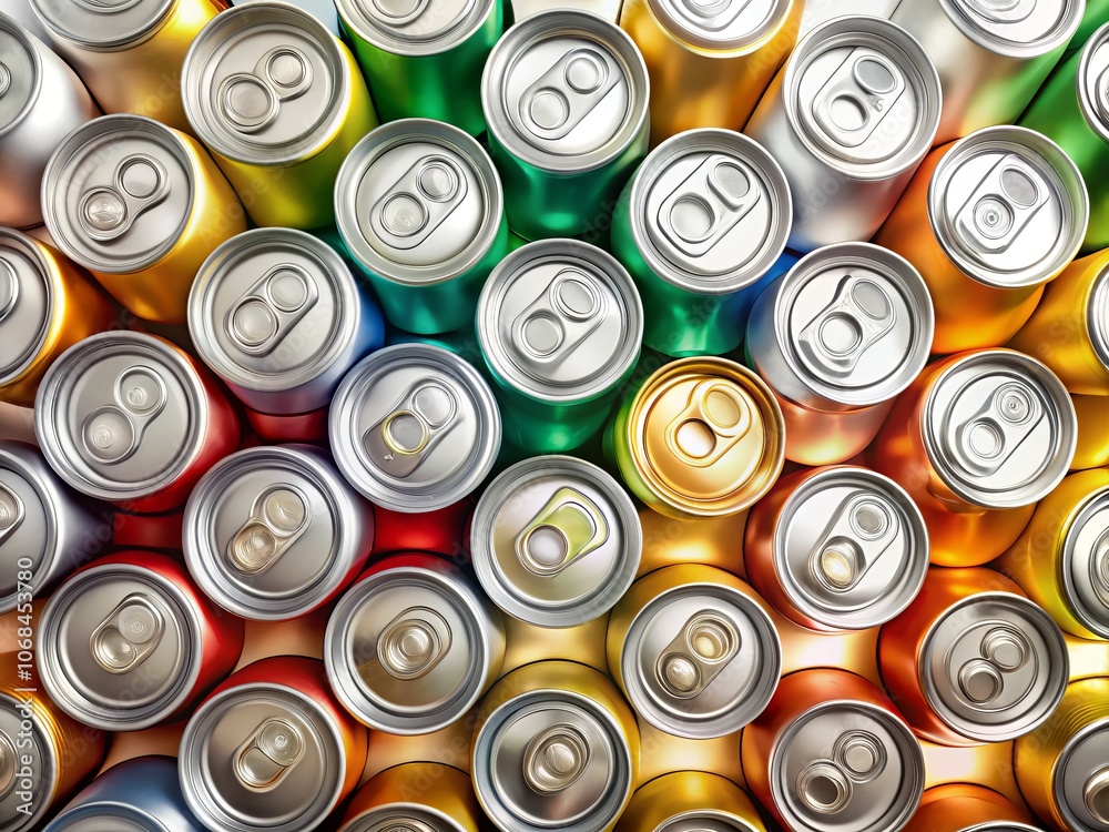 Panoramic View of Isolated Aluminum Cans on White Background Perfect for Stock Photography, Ideal for Recycling, Beverage, and Environmental Themes Panoramic View of Isolated Aluminum Cans on White Background Perfect for Stock Photography, Ideal for Recycling, Beverage, and Environmental Themes