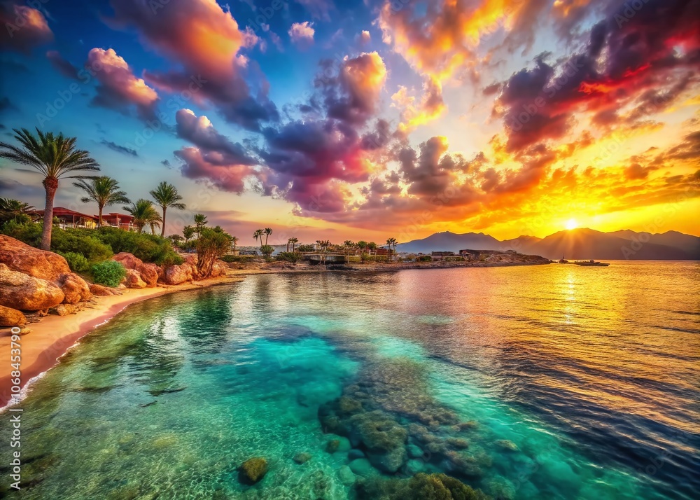 Dreamy Seascape of Red Sea Coastline in Sharm El Sheikh, Egypt Dreamy Seascape of Red Sea Coastline in Sharm El Sheikh, Egypt