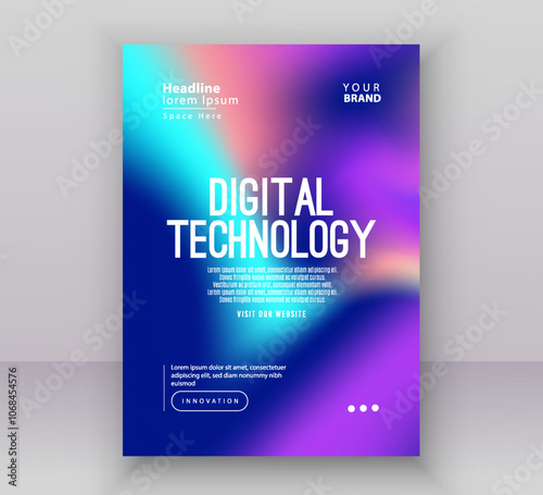 Poster brochure cover banner presentation layout template, Technology digital futuristic internet network green blue purple gradient background, Abstract cyber future tech, Ai big data business vector