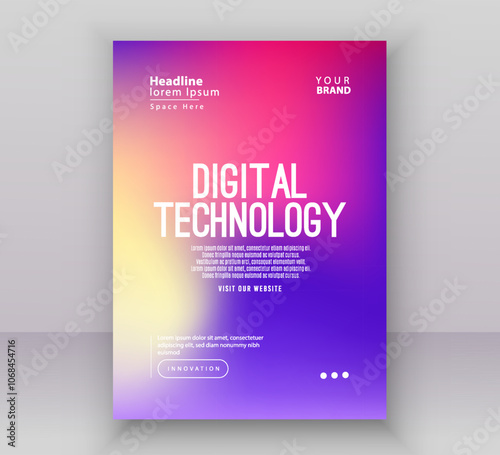 Poster brochure cover banner presentation layout template, Technology digital futuristic internet network blue pink purple gradient background, Abstract cyber future tech, Ai big data business vector