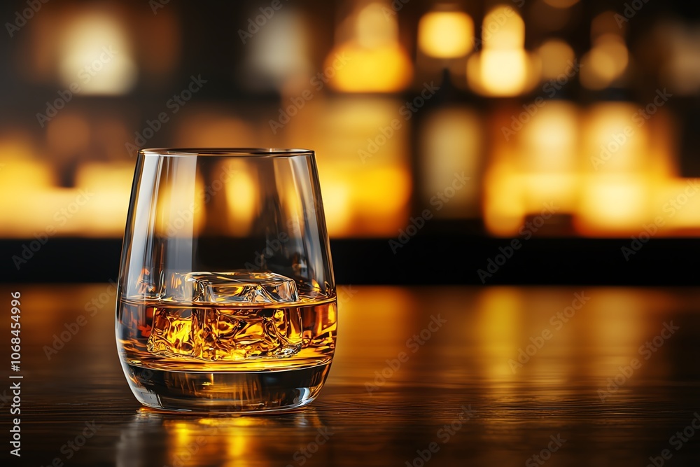Fine glass of Japanese whisky on polished dark wood bar, amber glow, blurred bottles in background, sophisticated and warm ambiance, whisky appreciation Fine glass of Japanese whisky on polished dark wood bar, amber glow, blurred bottles in background, sophisticated and warm ambiance, whisky appreciation