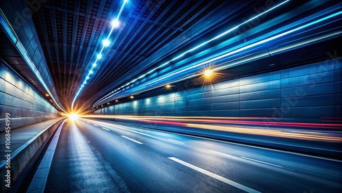 Dynamic Silhouette Photography of Speed Motion in Urban Highway Road Tunnel, Capturing Light Trails and Fast-Paced Movement for a Modern City Aesthetic