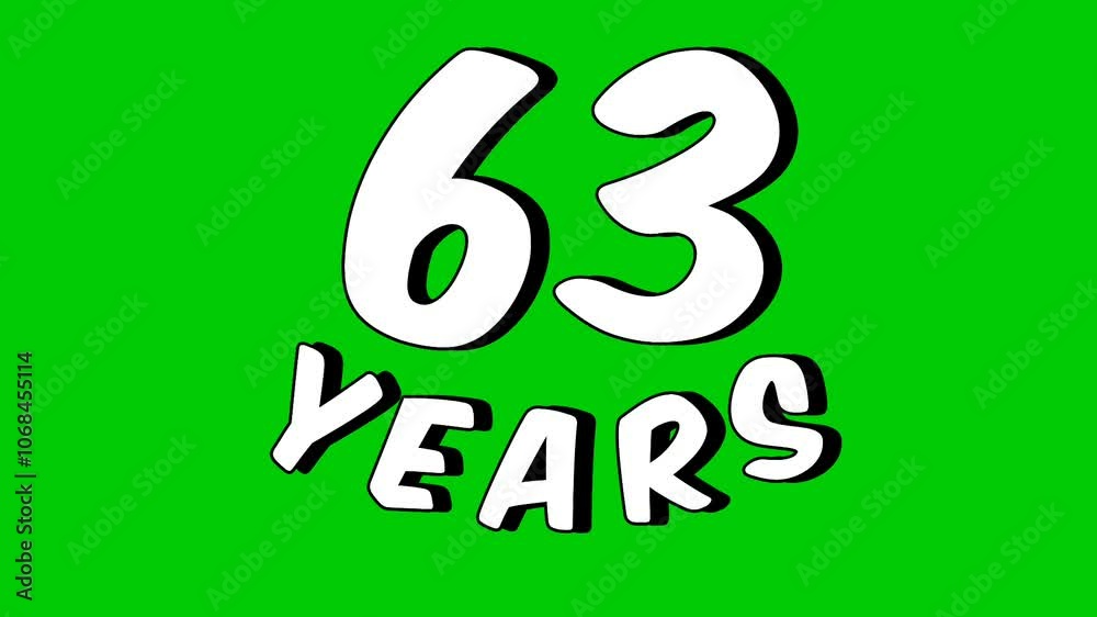 Number 63 sixty three years digit animation motion graphics on green screen.celebration, anniversary, birthday concept. chroma key background Number 63 sixty three years digit animation motion graphics on green screen.celebration, anniversary, birthday concept. chroma key background
