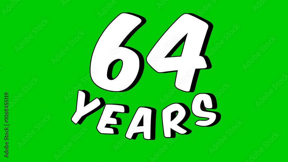 Number 64 years digit animation motion graphics on green screen.celebration, anniversary, birthday concept. chroma key background Number 64 years digit animation motion graphics on green screen.celebration, anniversary, birthday concept. chroma key background