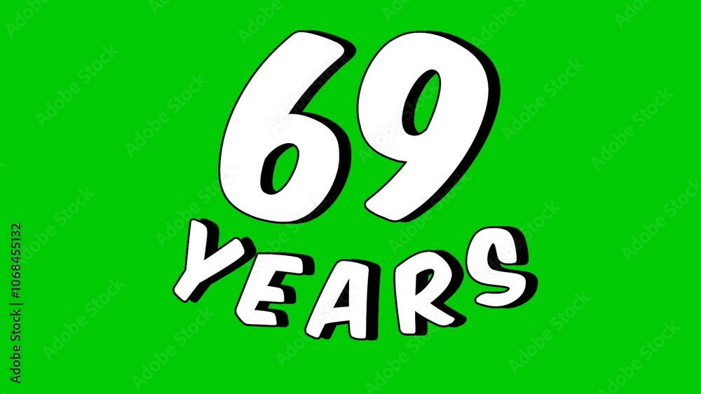Number 69 years digit animation motion graphics on green screen.celebration, anniversary, birthday concept. chroma key background Number 69 years digit animation motion graphics on green screen.celebration, anniversary, birthday concept. chroma key background
