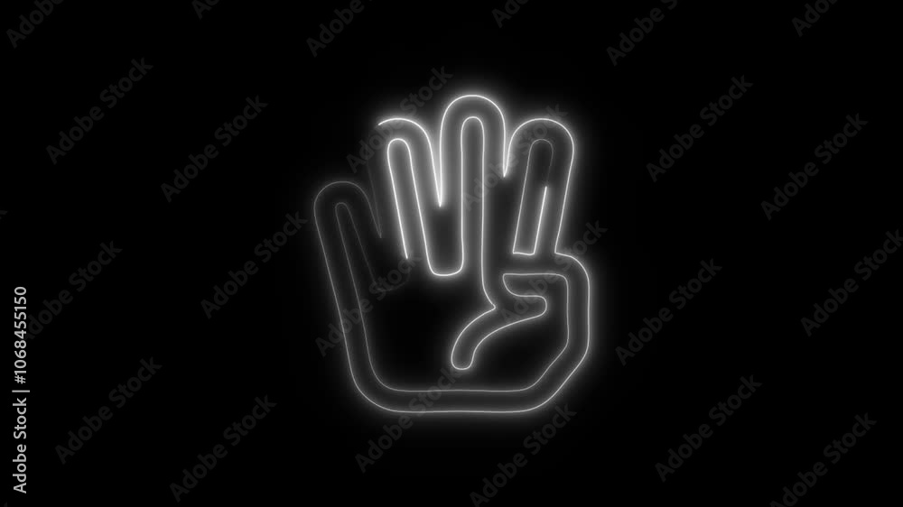 Glowing Four Fingers Icon and Symbol in HD Video Neon Animation on Black Background Glowing Four Fingers Icon and Symbol in HD Video Neon Animation on Black Background