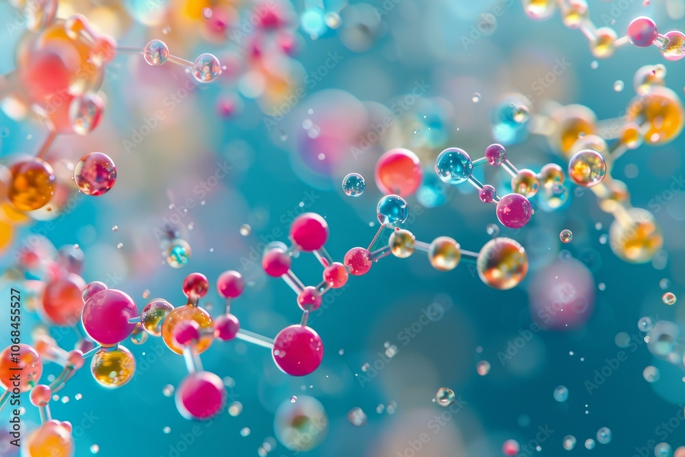 3d rendering of colorful molecules floating and connecting in a scientific research experiment 3d rendering of colorful molecules floating and connecting in a scientific research experiment