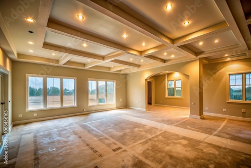 Silhouette of Interior Drywall Walls and Ceiling of a Newly Plastered House Ready for Paint Priming Under Soft Natural Light Enhancing the Textures and Lines of the Structure