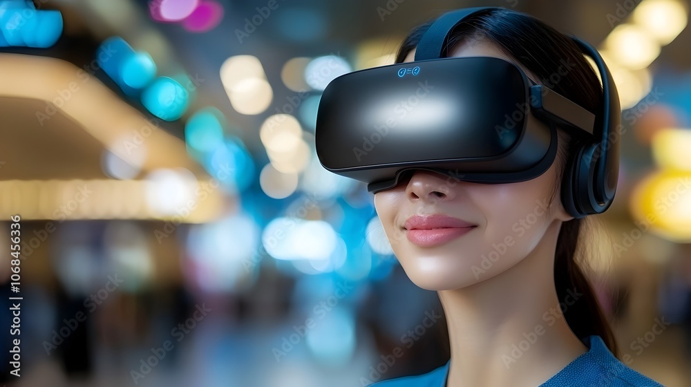 Close up view of a person wearing a virtual reality headset with neon lights vividly reflecting on the visor and creating a futuristic immersive and surreal atmosphere Close up view of a person wearing a virtual reality headset with neon lights vividly reflecting on the visor and creating a futuristic immersive and surreal atmosphere