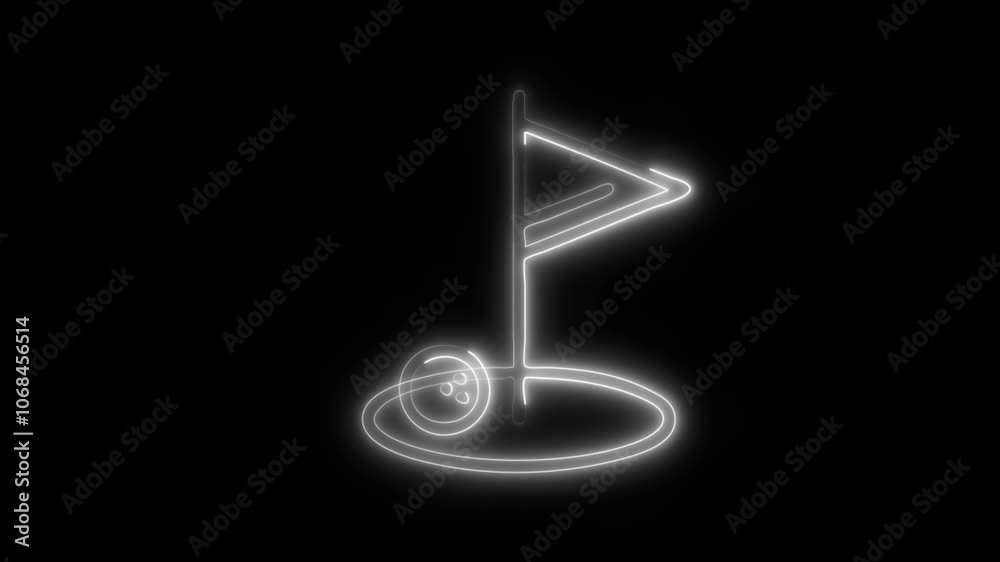 Glowing Golf Icon and Symbol in HD Video Neon Animation on Black Background Glowing Golf Icon and Symbol in HD Video Neon Animation on Black Background