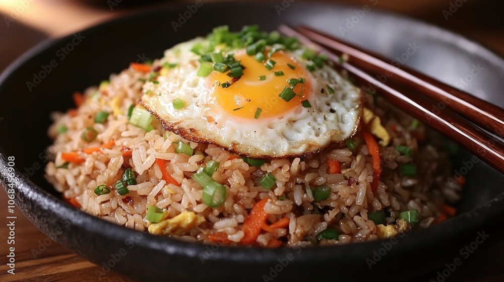 Fried Rice with Egg and Vegetables on Rustic Plate Fried Rice with Egg and Vegetables on Rustic Plate