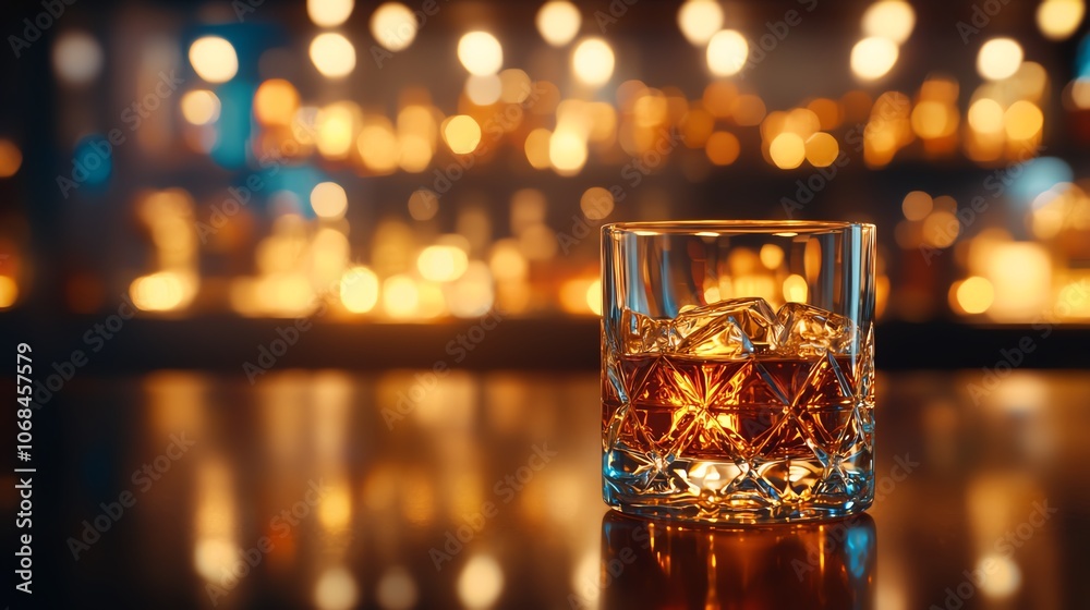 Japanese whisky in crystal glass on polished bar, dim lighting, subtle amber glow, background of blurred bottles, luxurious bar experience Japanese whisky in crystal glass on polished bar, dim lighting, subtle amber glow, background of blurred bottles, luxurious bar experience