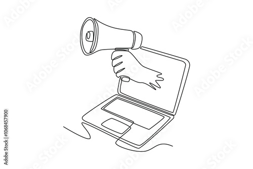 Digital marketing concept. Single line draw design vector graphic illustration.