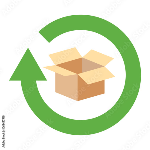 Recycling or reusing packaging materials sign. A cardboard box with a circular arrow around it