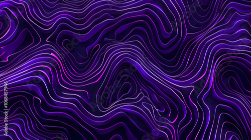 Flowing purple contour lines on dark background in seamless style