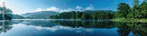 Water District Panorama: Serene Rydal Water in Lake District with Blue Waters and Majestic Mountains photo