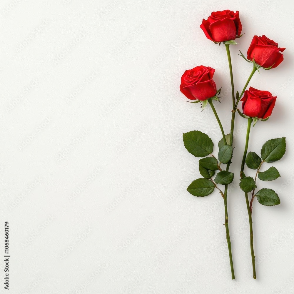 Fototapeta premium A photostock of a classic bouquet of red roses, isolated on white background, High Quality