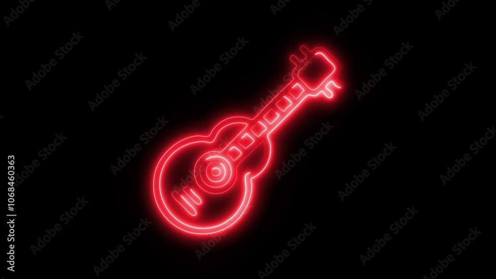 Glowing Guitar Icon and Symbol in HD Video Neon Animation on Black Background Glowing Guitar Icon and Symbol in HD Video Neon Animation on Black Background