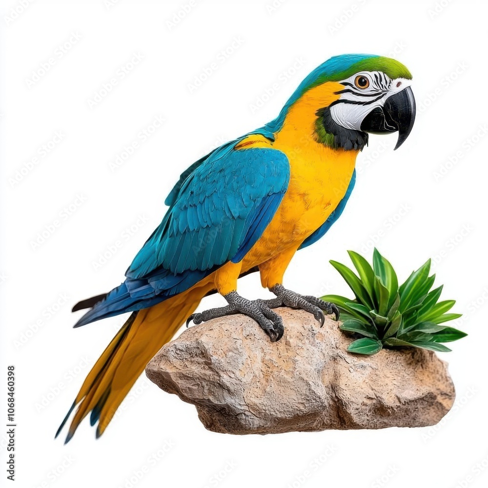A photostock of a colorful parrot perched, isolated on white background, High Quality A photostock of a colorful parrot perched, isolated on white background, High Quality