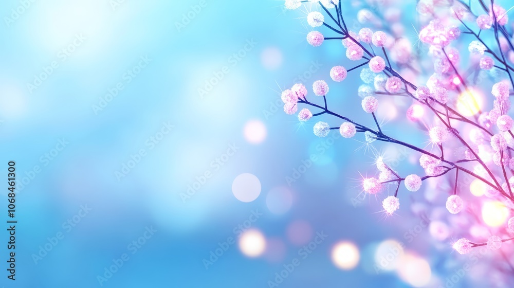 Delicate pink flowers in bloom on a branch against tranquil blue sky backdrop pink Delicate pink flowers in bloom on a branch against tranquil blue sky backdrop pink