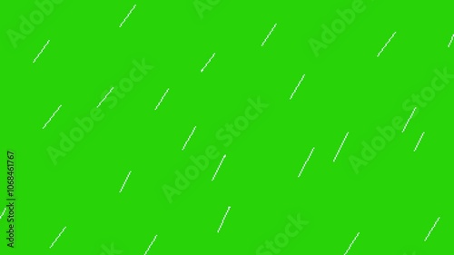 Pixel art Rain video on green screen. Seamless loop 4k video, 2D animation for retro-style video game.