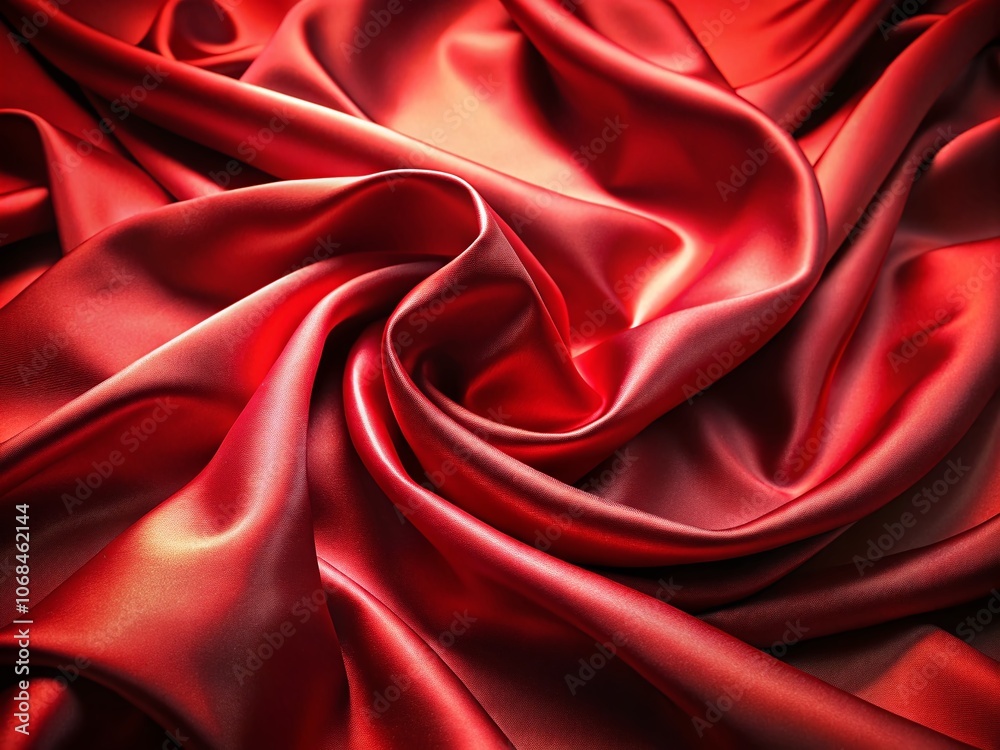 Fototapeta premium Elegant Red Satin Fabric with Gold Highlights - Luxurious Texture, Rich Colors, High Depth of Field, Perfect for Fashion, Fabric Design, Textiles, Luxury Decor, Photography, Backgrounds