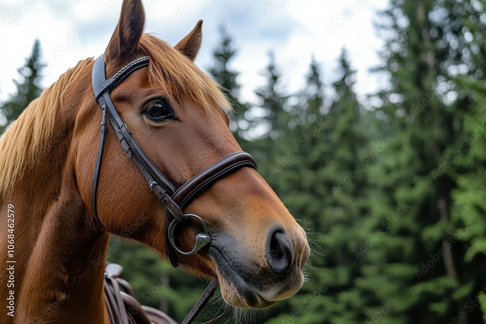 Norwegian Fjord Horse: A Close-Up Portrait of a Wild Racked Horse in Natural Chestnut Background Norwegian Fjord Horse: A Close-Up Portrait of a Wild Racked Horse in Natural Chestnut Background