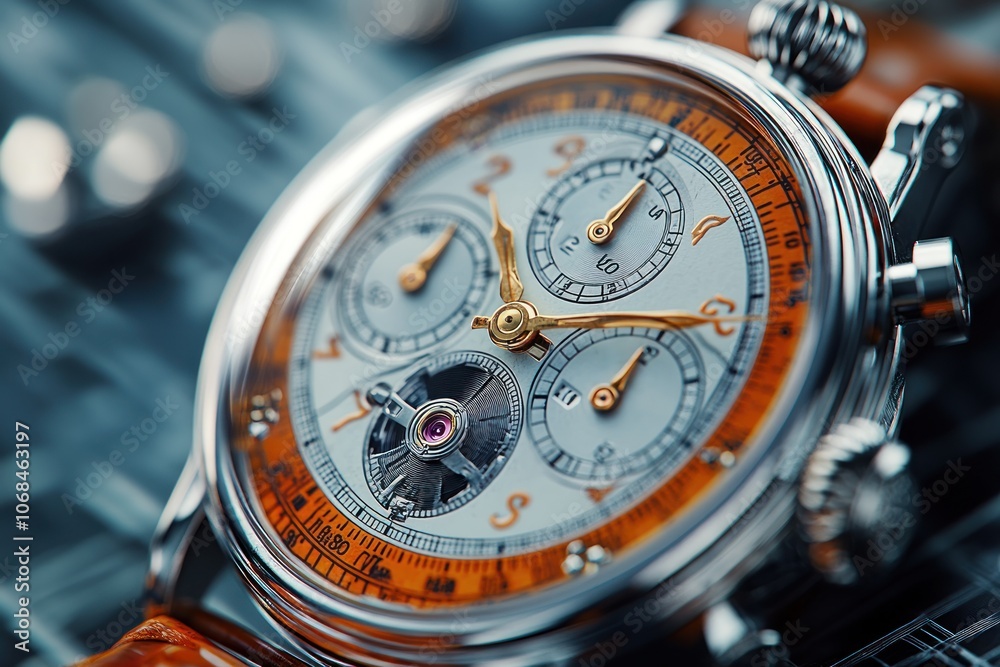 A close-up of a luxury wristwatch with a silver dial and intricate details. A close-up of a luxury wristwatch with a silver dial and intricate details.
