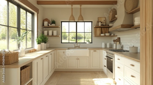 Modern Kitchen with White Cabinets and Wooden Accents