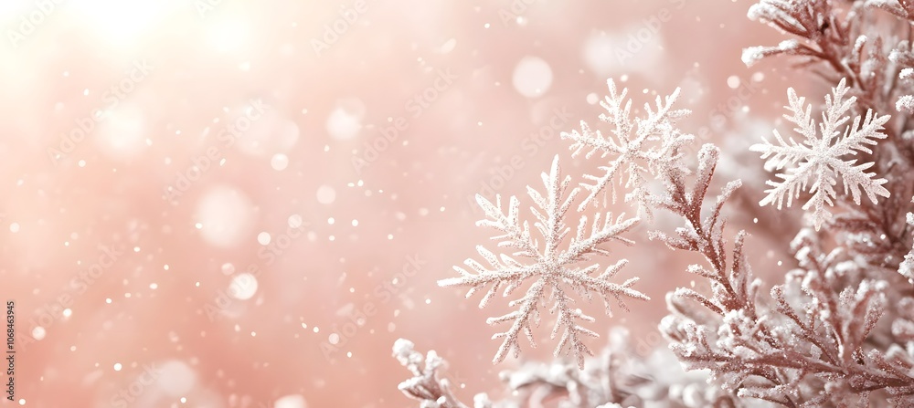 A serene minimalist Christmas setting with soft snowflakes and a white backdrop. Generative AI. A serene minimalist Christmas setting with soft snowflakes and a white backdrop. Generative AI.