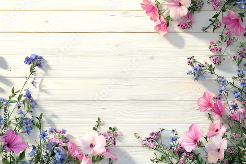 Plants and Flowers on wooden background