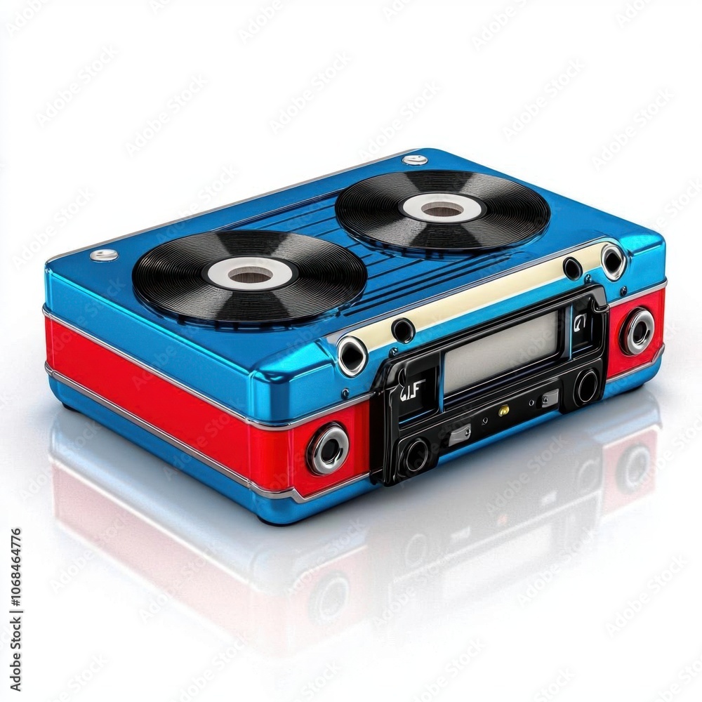 Fototapeta premium A photostock of a retro cassette tape, isolated on white background, High Quality