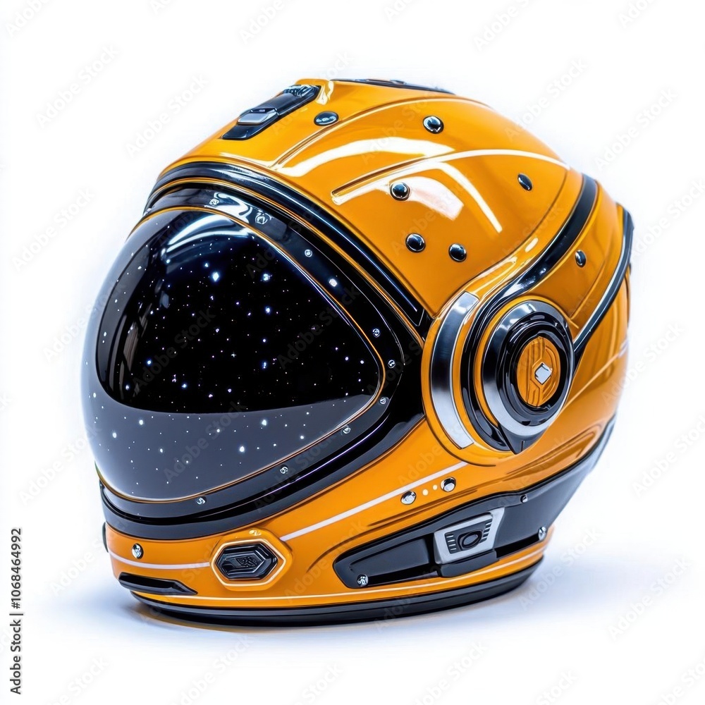 Fototapeta premium A photostock of a science fiction space helmet, isolated on white background, High Quality