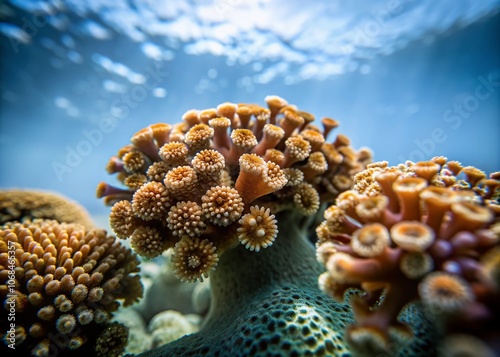 Vibrant Palythoa Coral Underwater Scene with Bokeh Effect, Capturing the Intricate Details and Colors of This Unique Marine Life in a Dreamy Environment photo