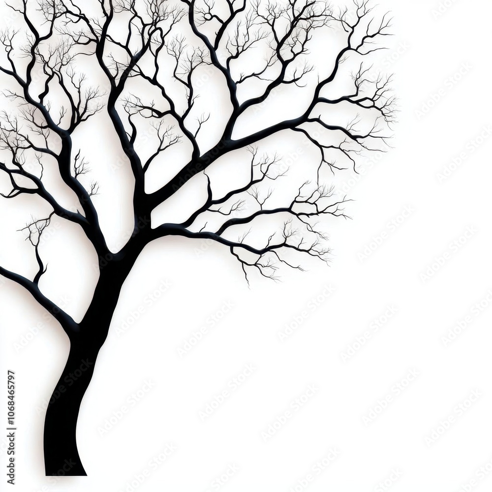 Fototapeta premium A photostock of a tree with bare branches in winter, isolated on white background, High Quality