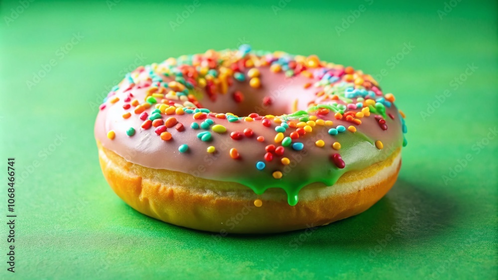 Vibrant Sprinkled Donut on Soft Green Background Perfect for Dessert Blogs, Bakery Promotions, and Sweet Snack Advertisements Vibrant Sprinkled Donut on Soft Green Background Perfect for Dessert Blogs, Bakery Promotions, and Sweet Snack Advertisements