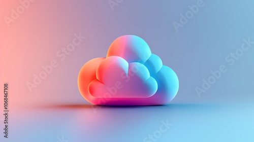 A 3D rendering of a fluffy, pink and blue cloud on a gradient background.