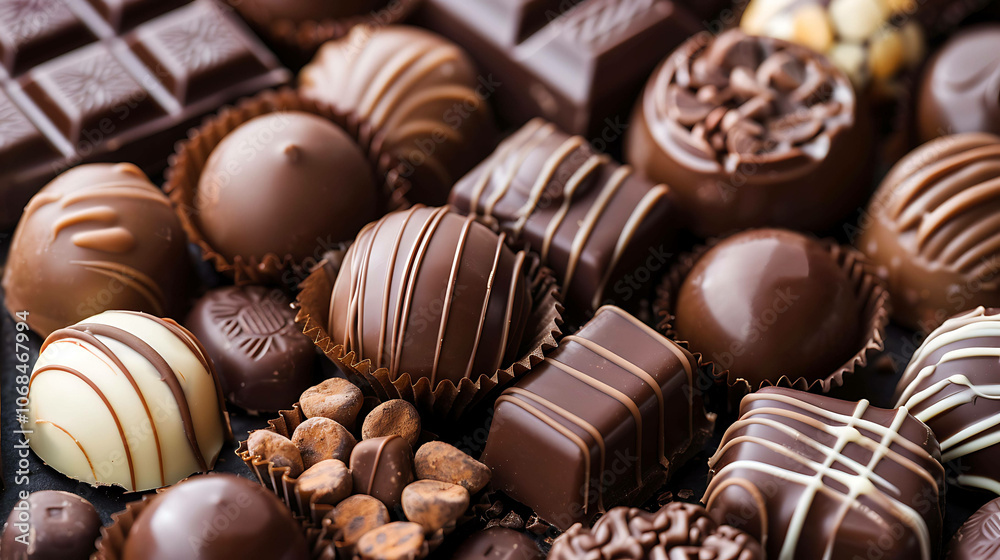 A variety of delicious chocolates are displayed on a table. A variety of delicious chocolates are displayed on a table.