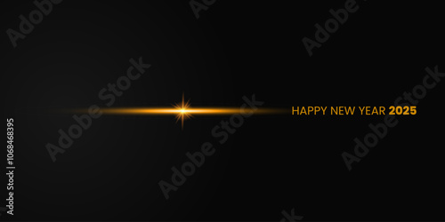 Happy new year 2025 banner with gold line desain
